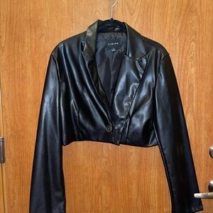 Boutique NWOT Crop Black Faux Leather Blazer